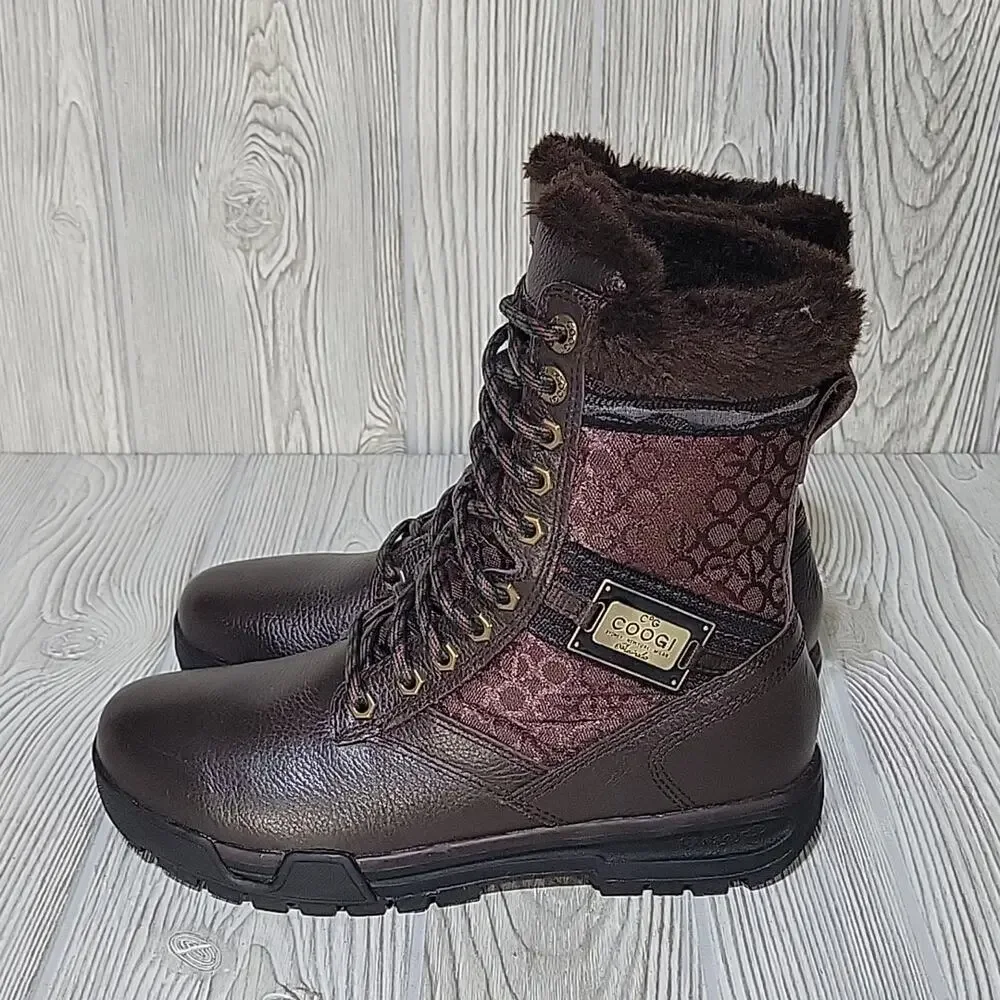 COOGI Winter Faux Fur Lined Logo Retro Y2K Brown Boots Mens Size 7.5